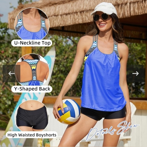 Swim Suit Side Racer Back Striped Printed Strappy T-Back Tankini Top Size Large - Picture 13 of 14